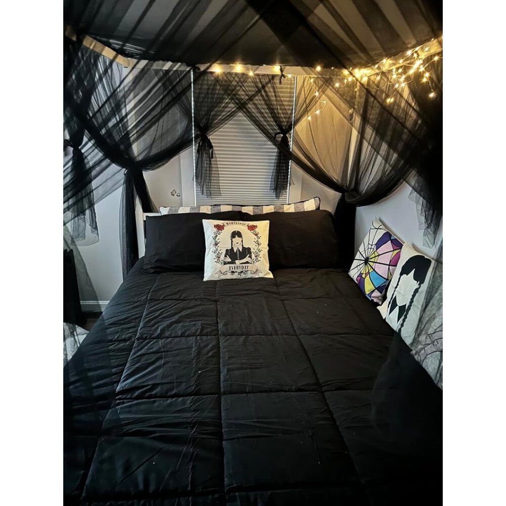 New Black Queen Comforter Set, 3-Piece Box Stitched Bedding, Down Alternative - Picture 6 of 13